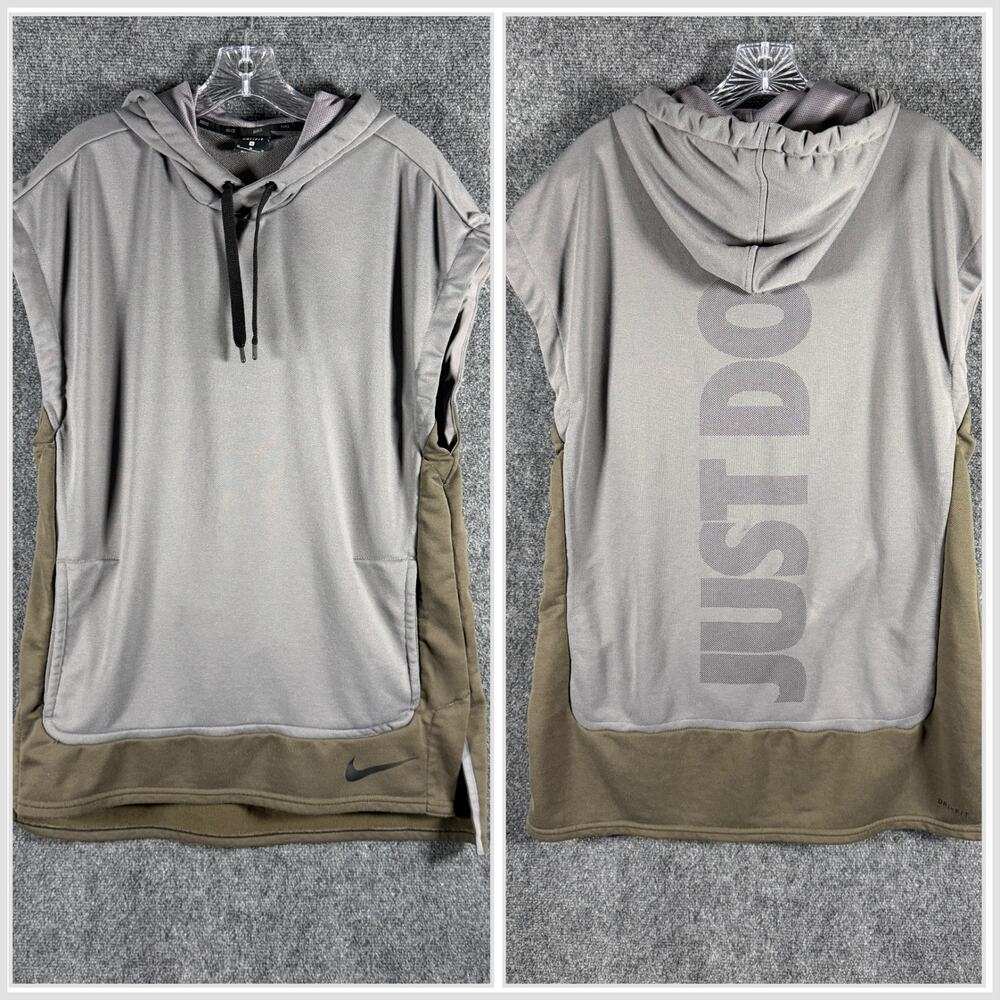 Nike Dri-FIT Just Do It Sleeveless Hoodie Men's M Gray Olive AA4659-036 Gym